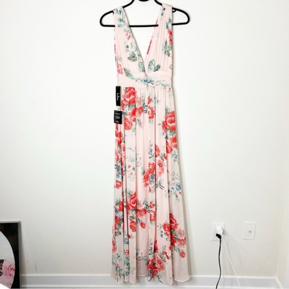 LULUS Garden Meandering Blush Floral Print Maxi Dress Side slit Chiffon Size XS - Picture 11 of 16